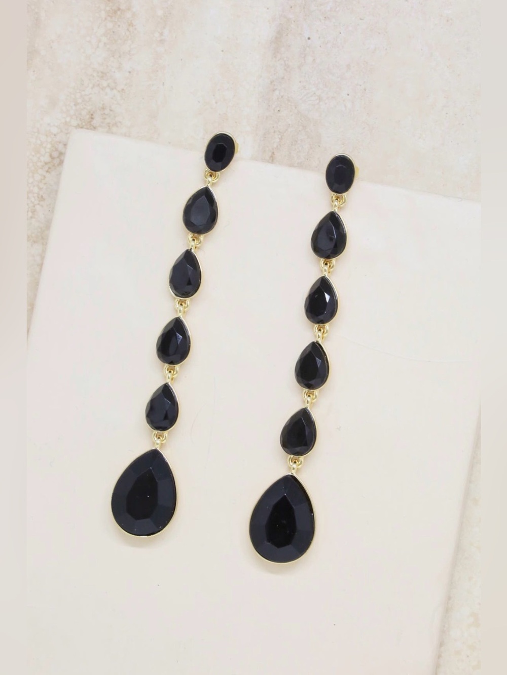 Ettika Teardrop Crystal Linear Earrings Black
